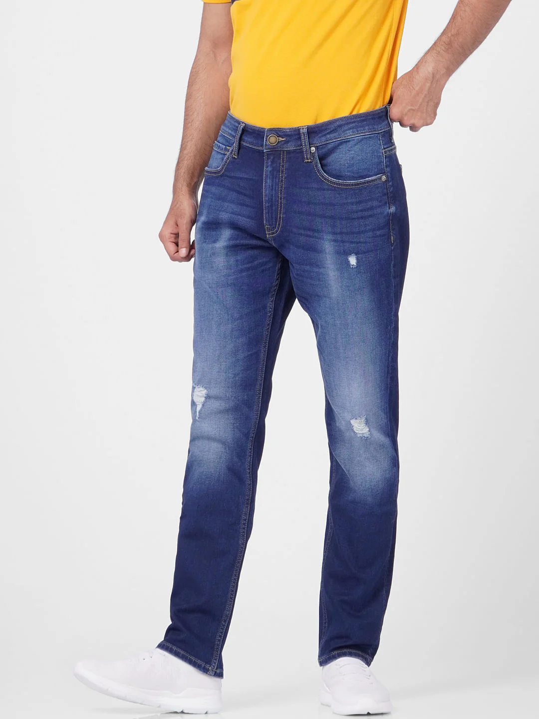 Dark Blue Low Rise Distressed Glenn Slim Jeans - Image 2
