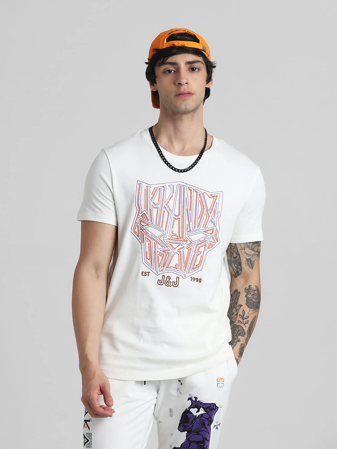JACK&JONES X BLACK PANTHER White Printed Crew Neck T-shirt