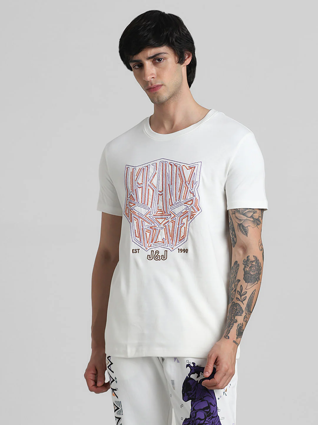 JACK&JONES X BLACK PANTHER White Printed Crew Neck T-shirt - Image 2