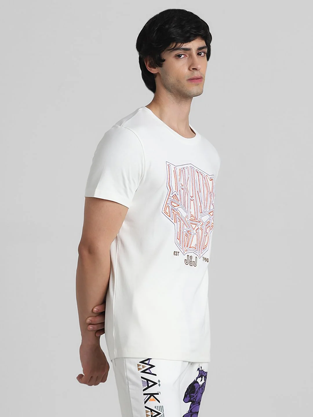 JACK&JONES X BLACK PANTHER White Printed Crew Neck T-shirt - Image 5