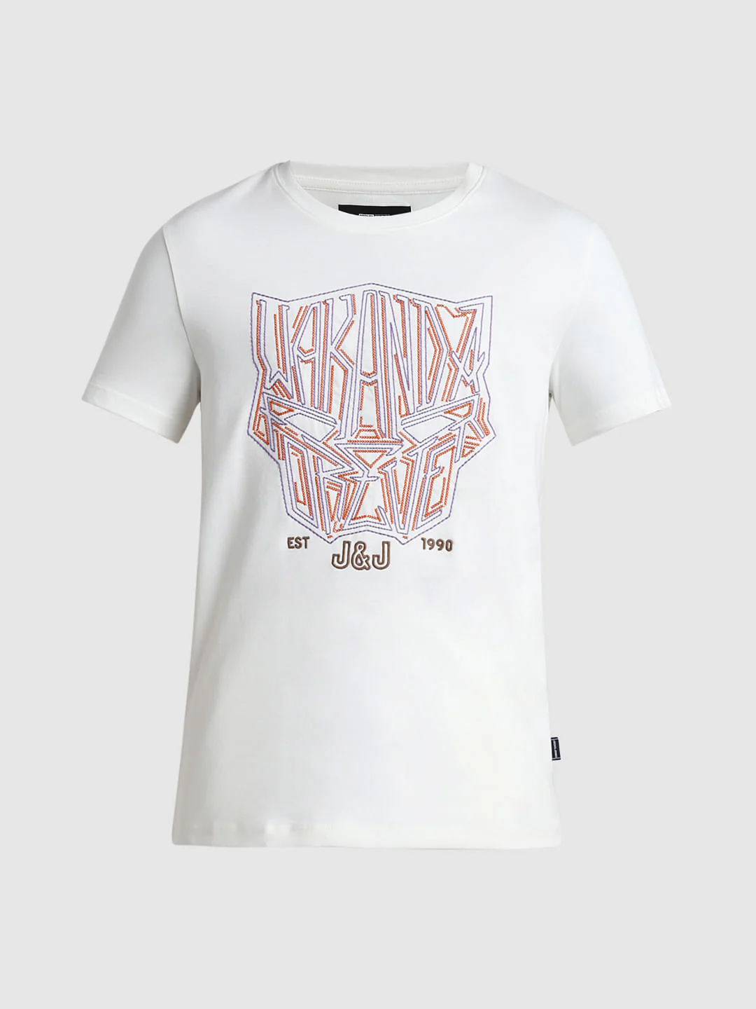 JACK&JONES X BLACK PANTHER White Printed Crew Neck T-shirt - Image 6