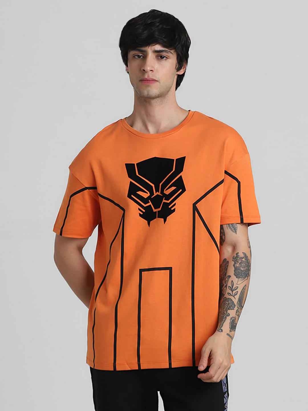 JACK&JONES X BLACK PANTHER ORANGE OVERSIZED CREW NECK T-SHIRT - Image 2