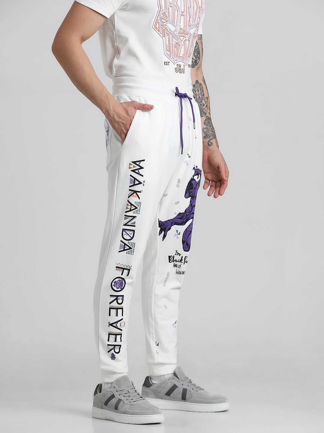 Jack&Jones X Black Panther White Mid Rise Sweatpants - Image 2