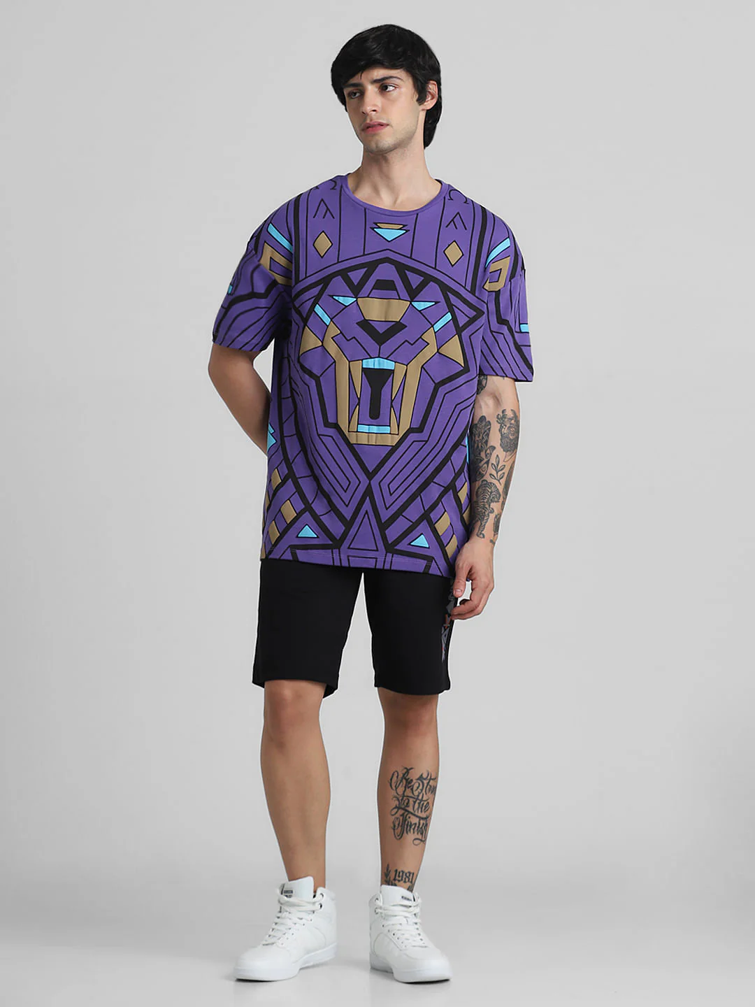 Jack&Jones X Black Panther Purple Printed OVERSIZED Co-ord T-shirt - Image 7