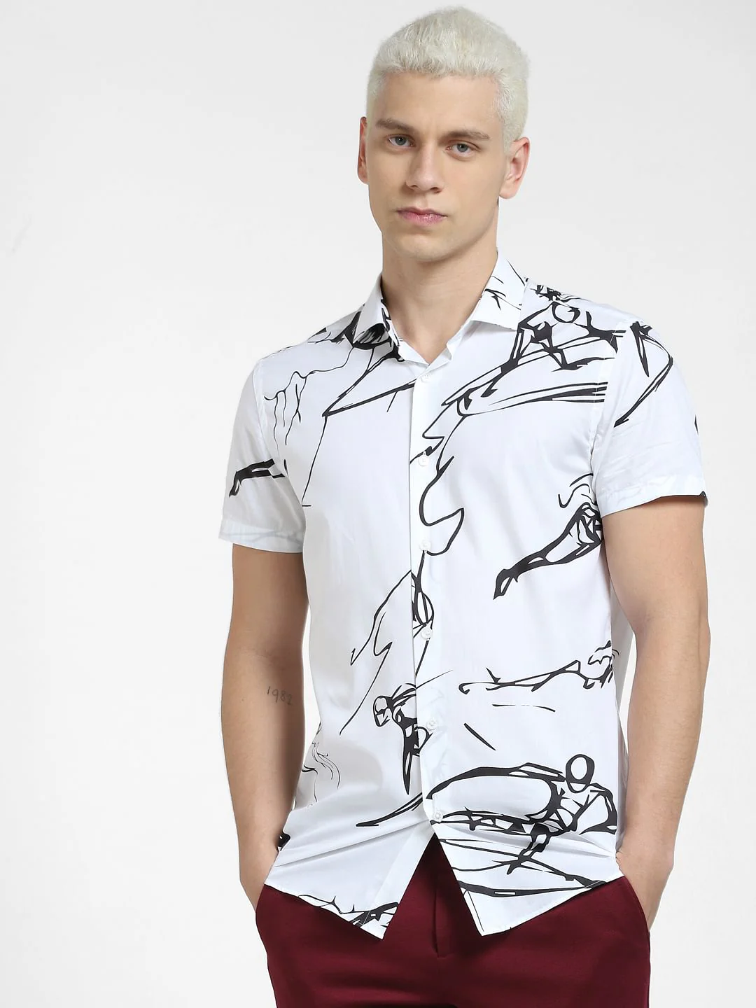 White Printed Short Sleeves Shirt - Image 2