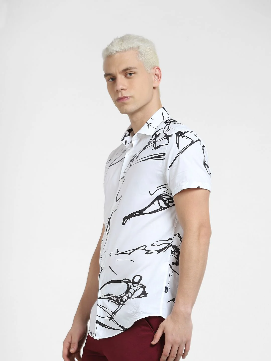 White Printed Short Sleeves Shirt - Image 3