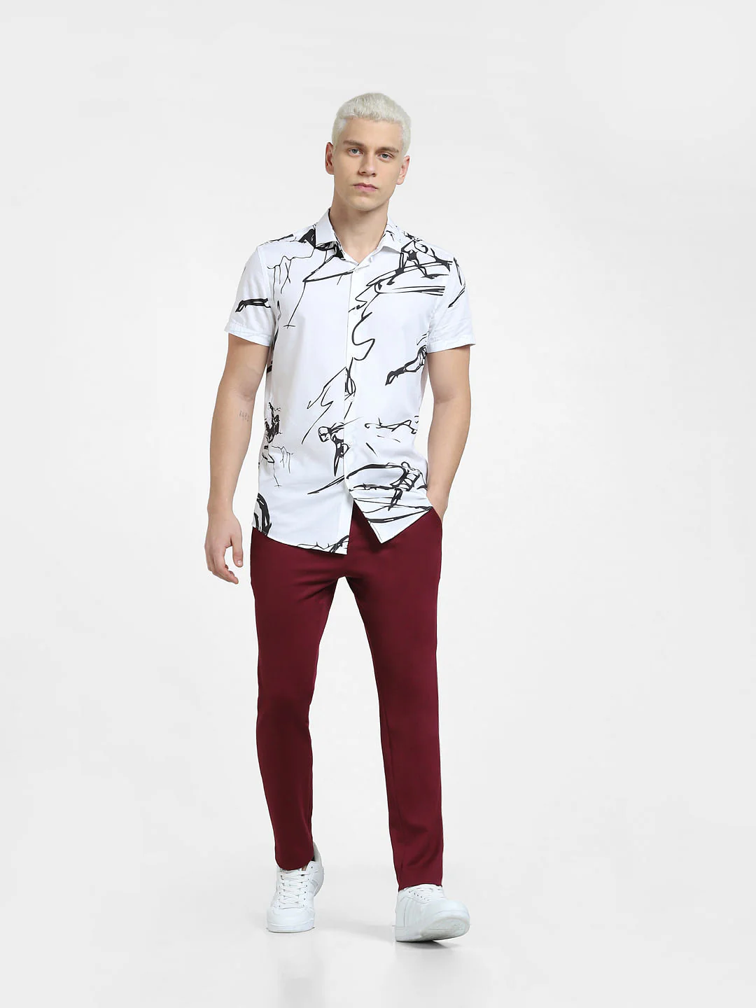 White Printed Short Sleeves Shirt - Image 6