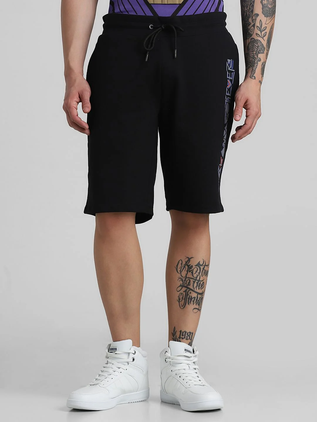 Jack&Jones X Black Panther Black Mid Rise Co-ord Shorts