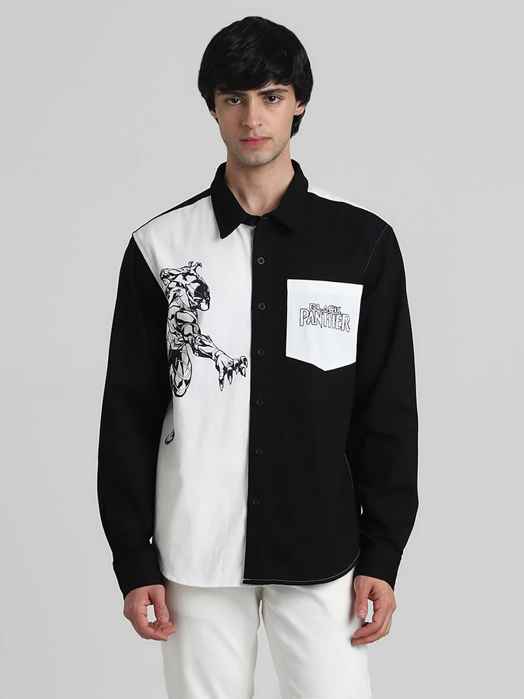 Jack&Jones X Black Panther White Colourblocked OVERSIZED Shirt - Image 2