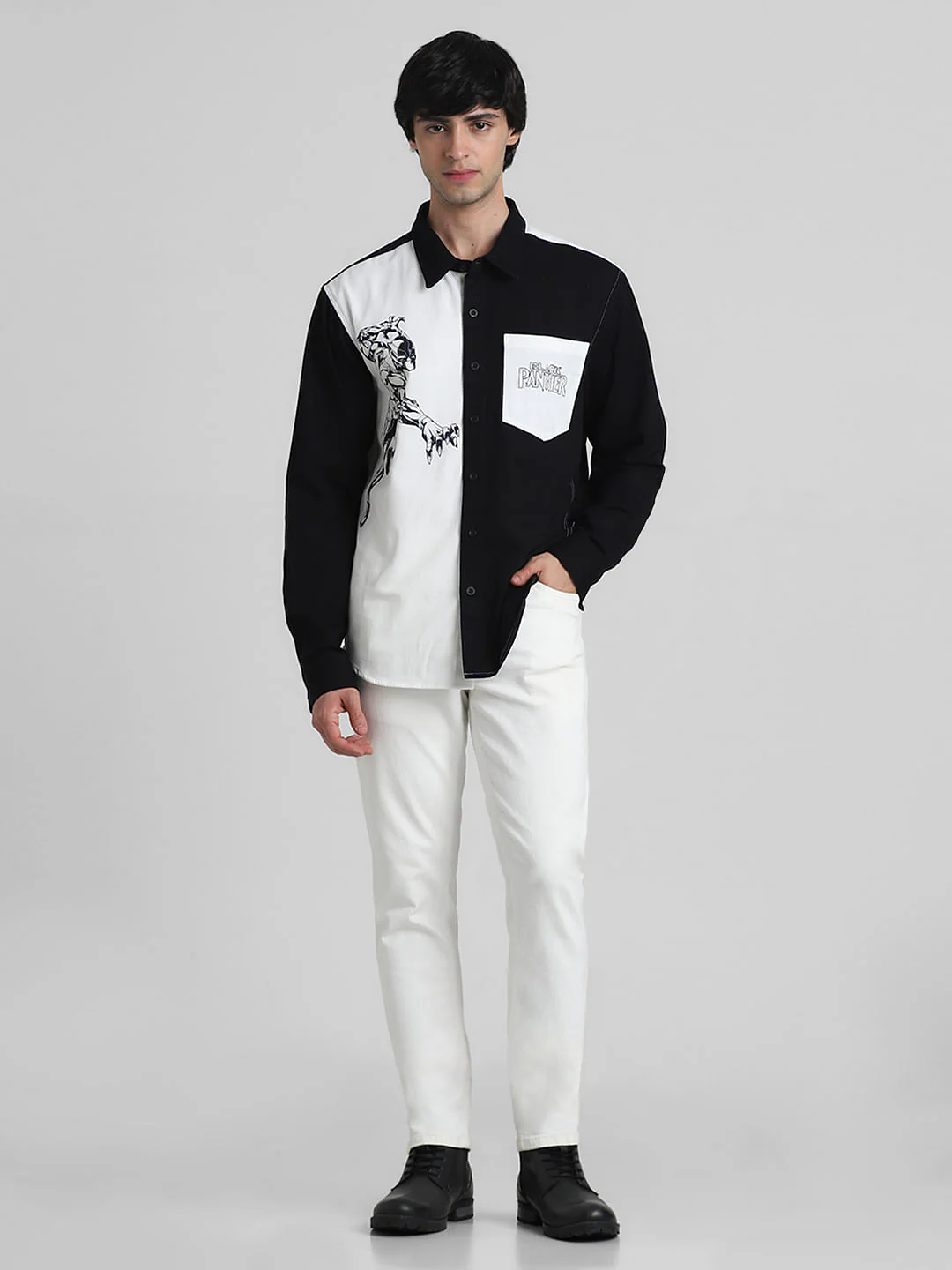 Jack&Jones X Black Panther White Colourblocked OVERSIZED Shirt - Image 6