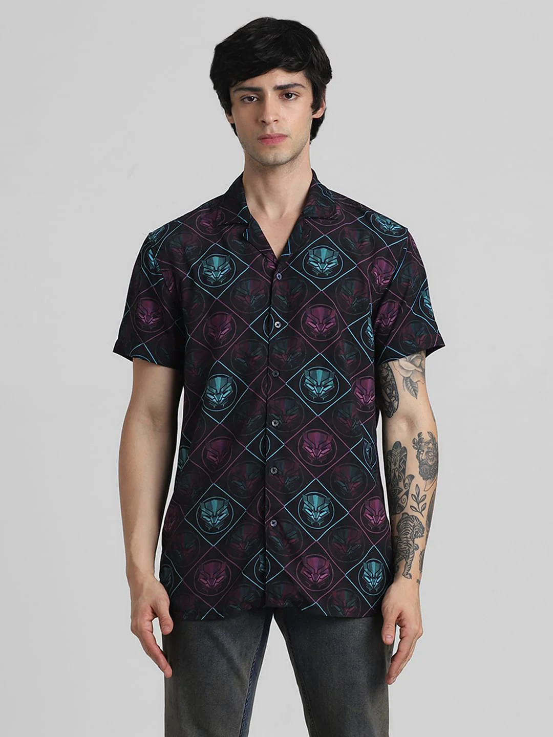 Jack&Jones X Black Panther Purple Printed Short Sleeves Shirt - Image 2
