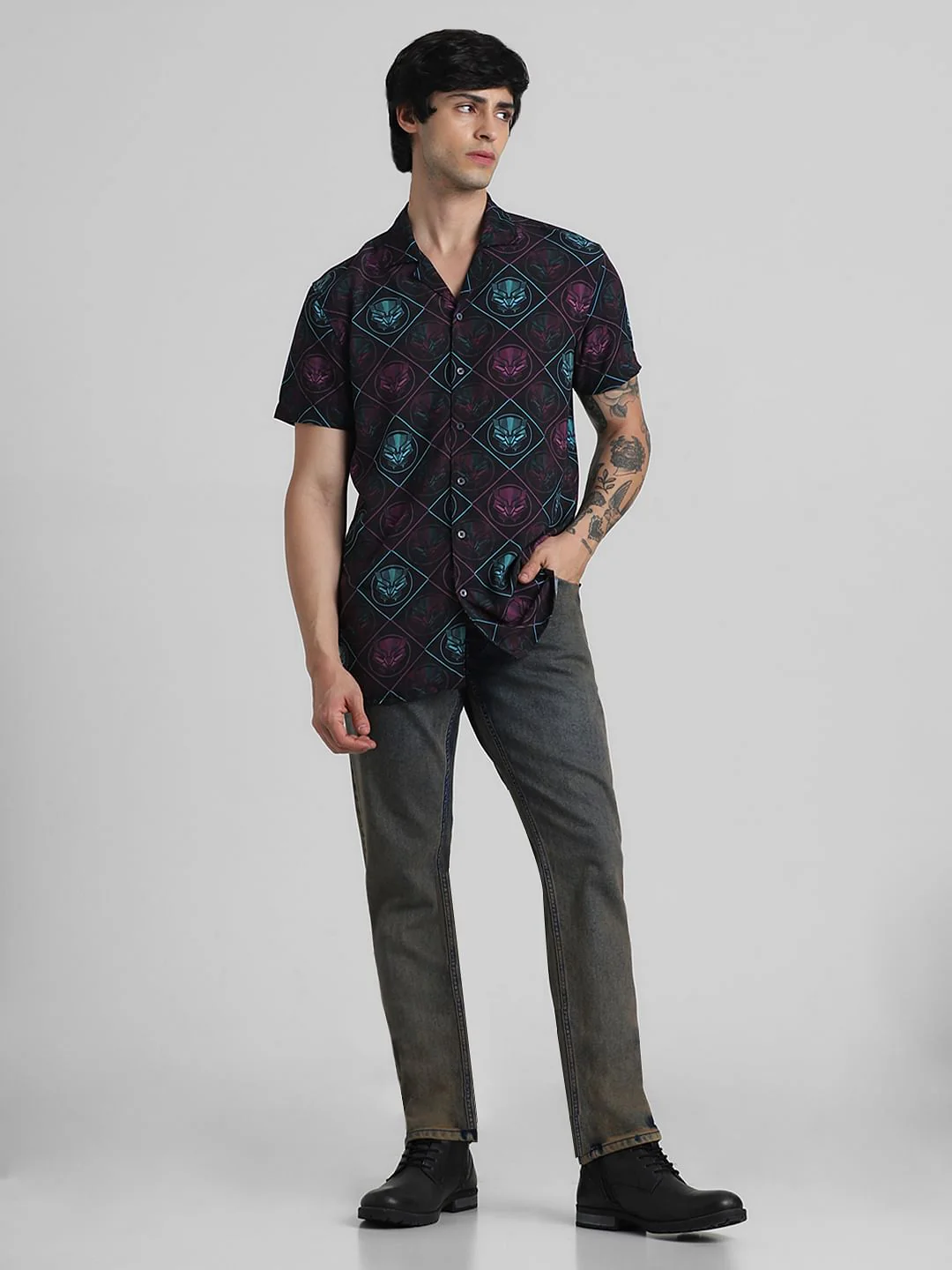 Jack&Jones X Black Panther Purple Printed Short Sleeves Shirt - Image 6