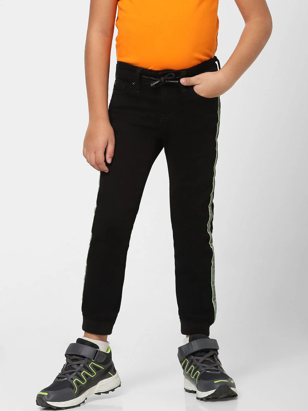 Boys Black Mid Rise Denim Joggers - Image 2
