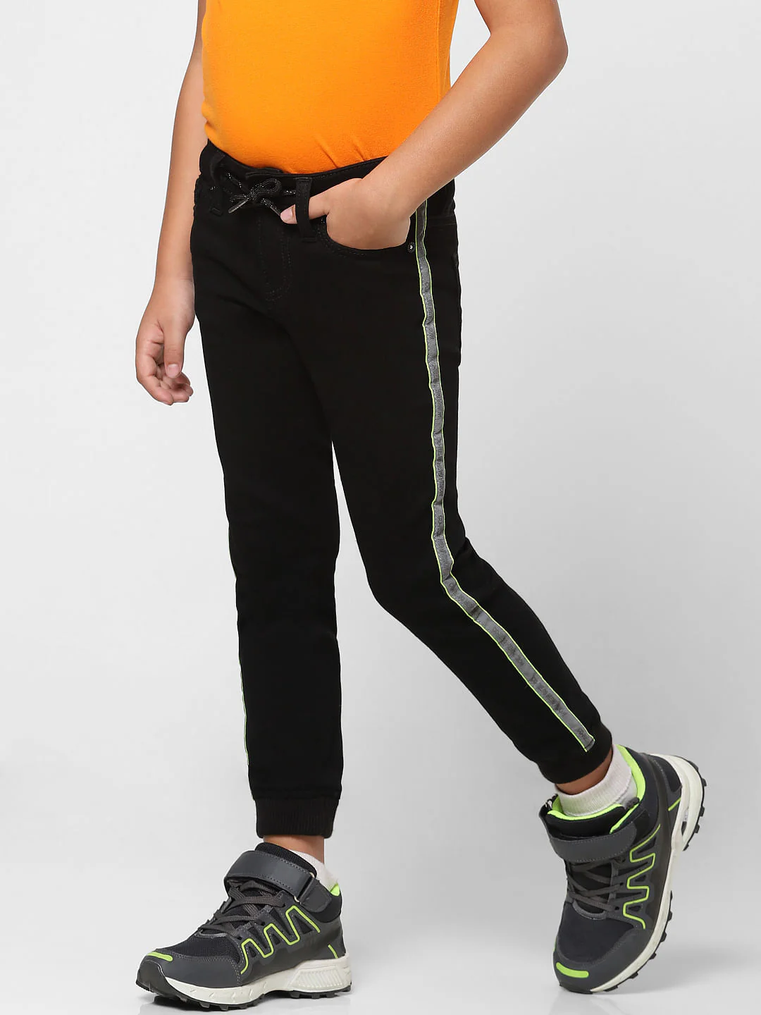 Boys Black Mid Rise Denim Joggers - Image 3