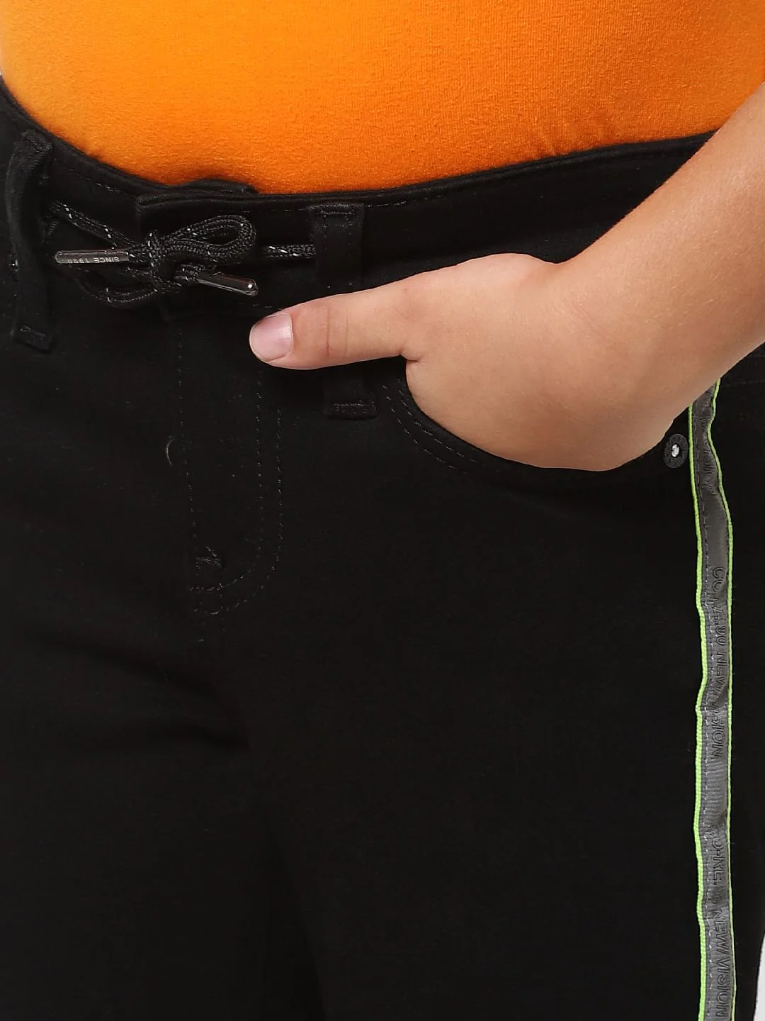 Boys Black Mid Rise Denim Joggers - Image 5