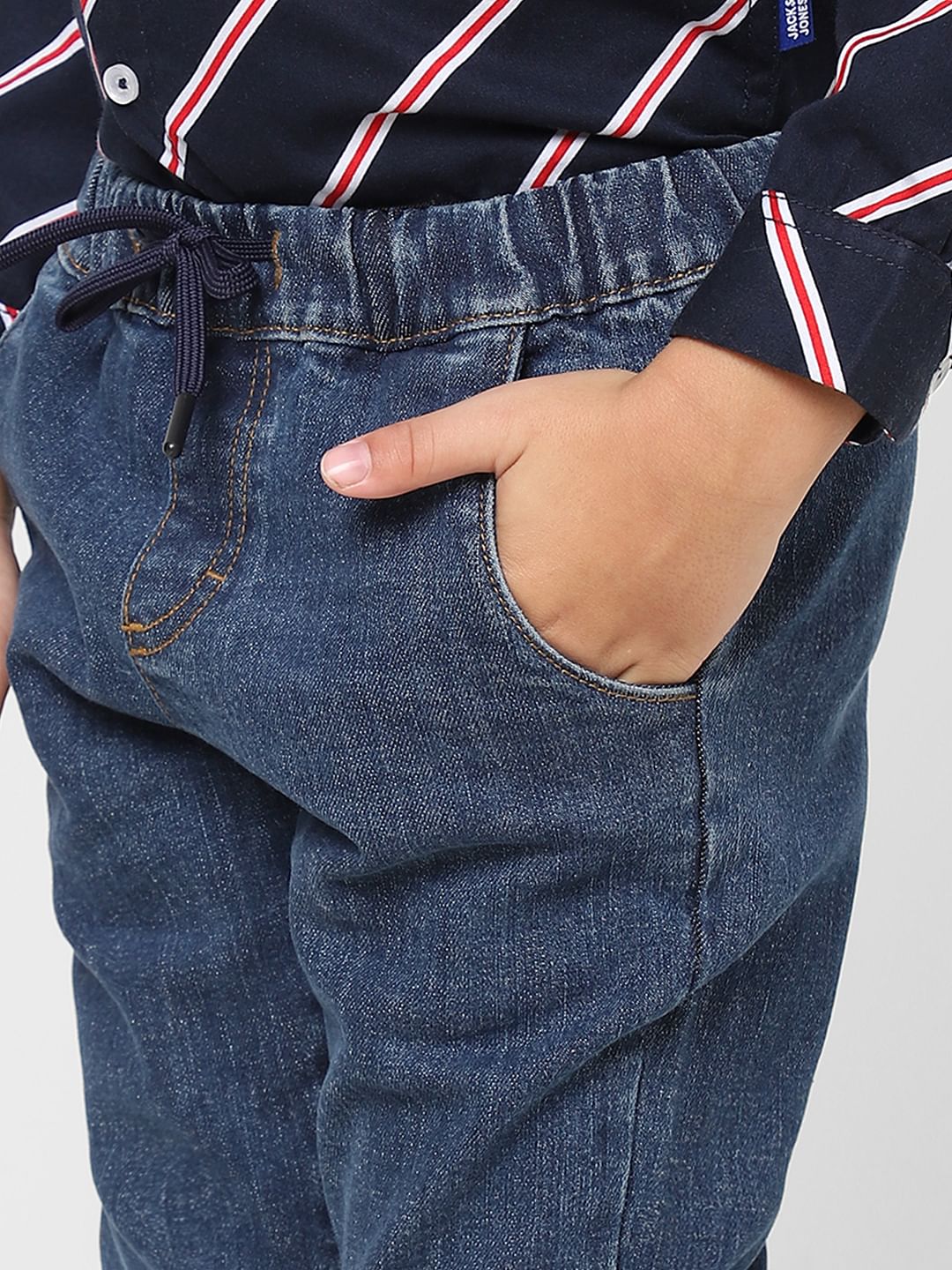 Boys Blue Mid Rise Denim Joggers - Image 4