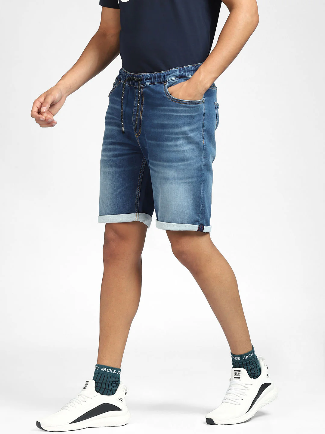 Blue Low Rise Denim Shorts - Image 3