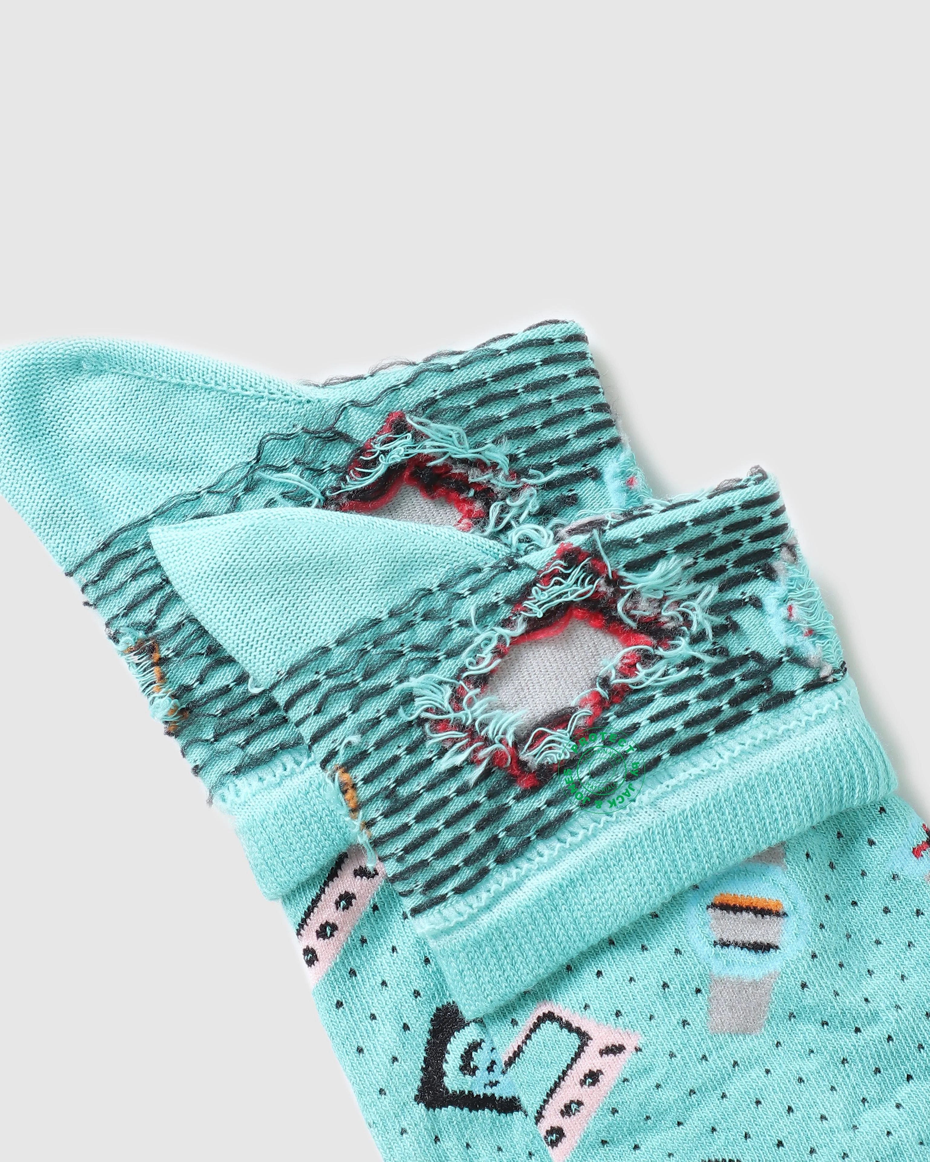 Pack of 2 Printed Ankle Socks - Beige & Green - Image 5