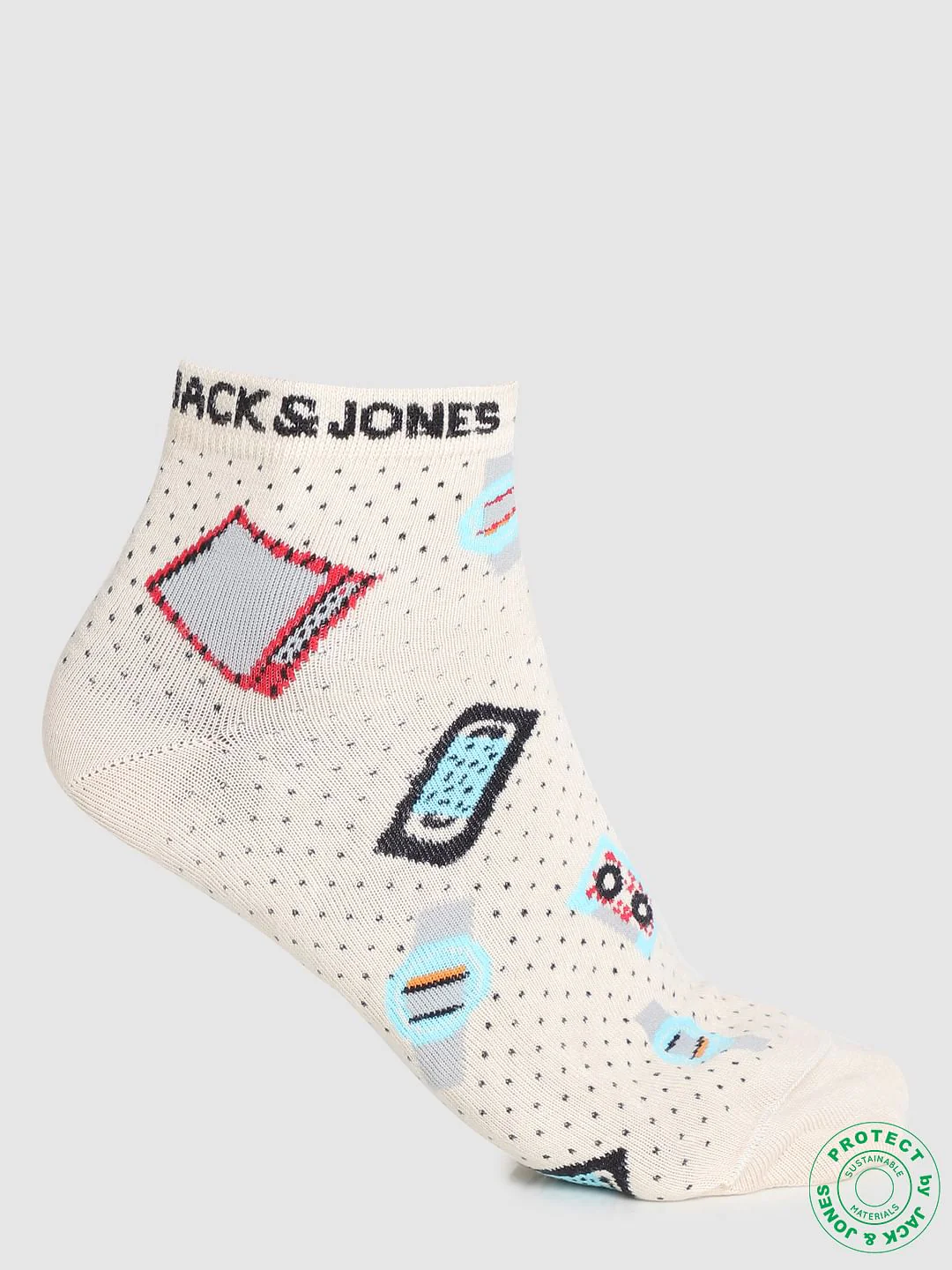 Pack of 2 Printed Ankle Socks - Beige & Green - Image 6