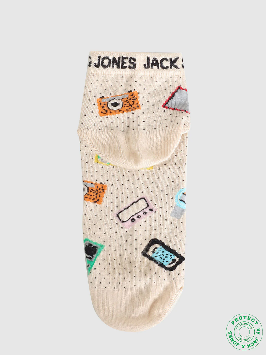 Pack of 2 Printed Ankle Socks - Beige & Green - Image 9