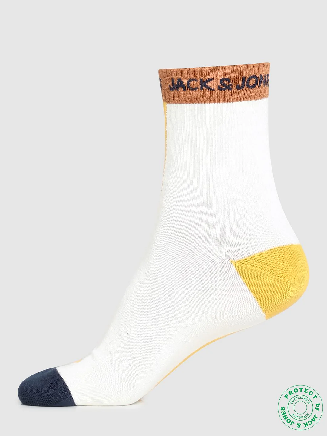 Beige & Yellow Colourblocked Socks
