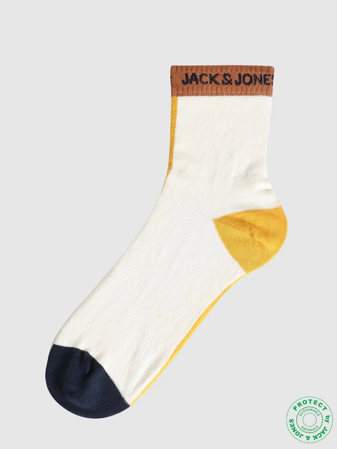 Beige & Yellow Colourblocked Socks - Image 3