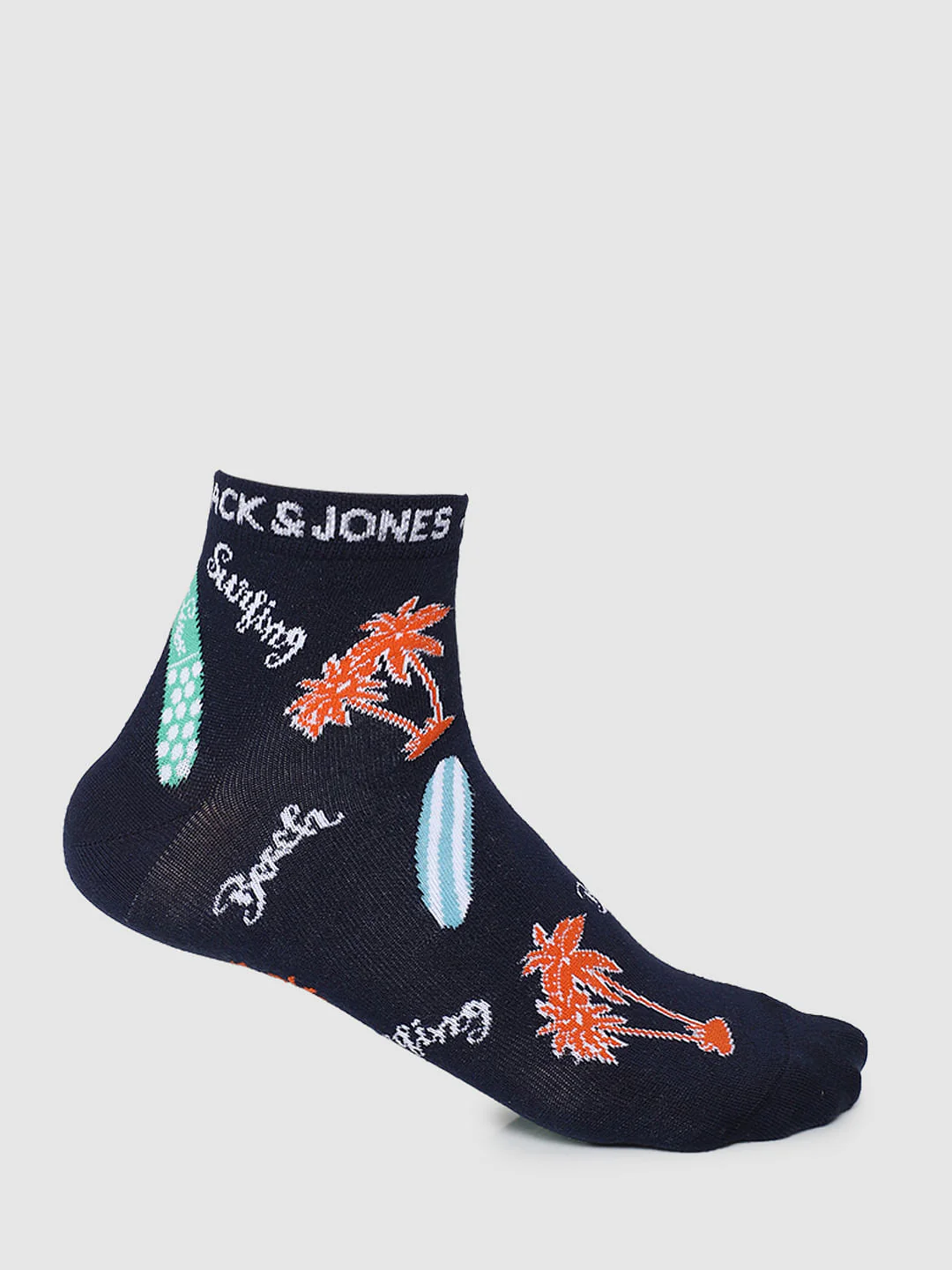 Navy Blue Graphic Print Ankle Socks