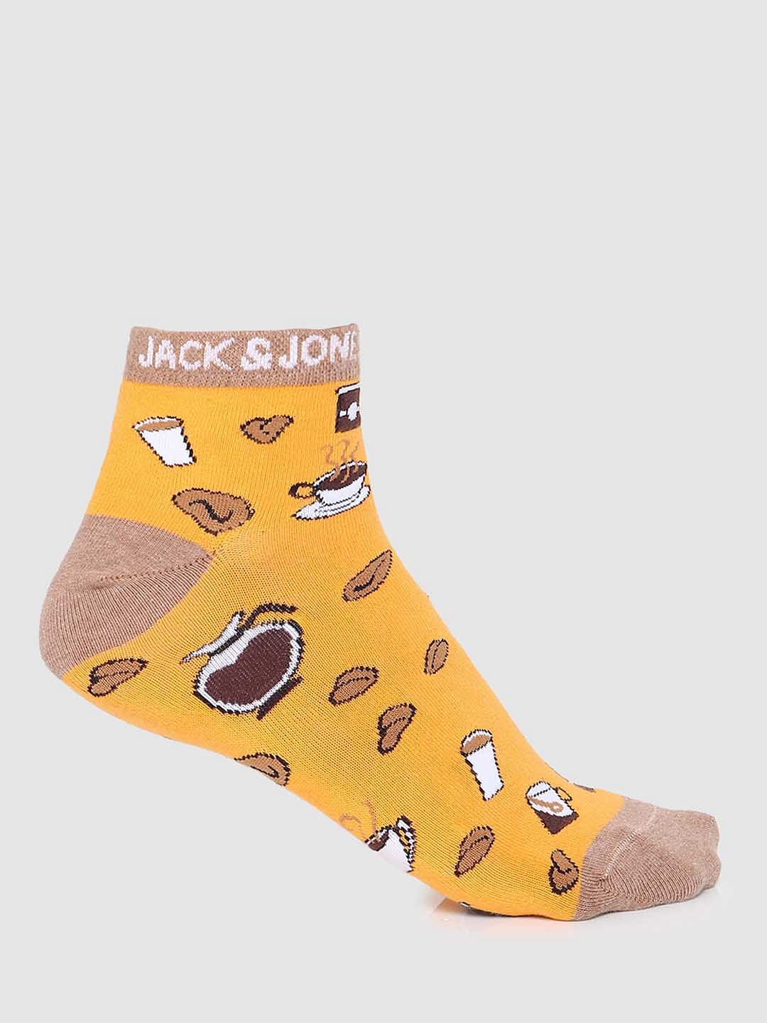 Yellow Graphic Print Ankle Socks