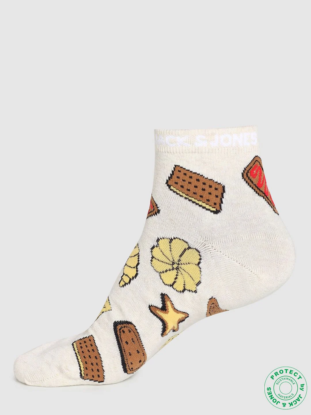 Beige Graphic Print Ankle Socks