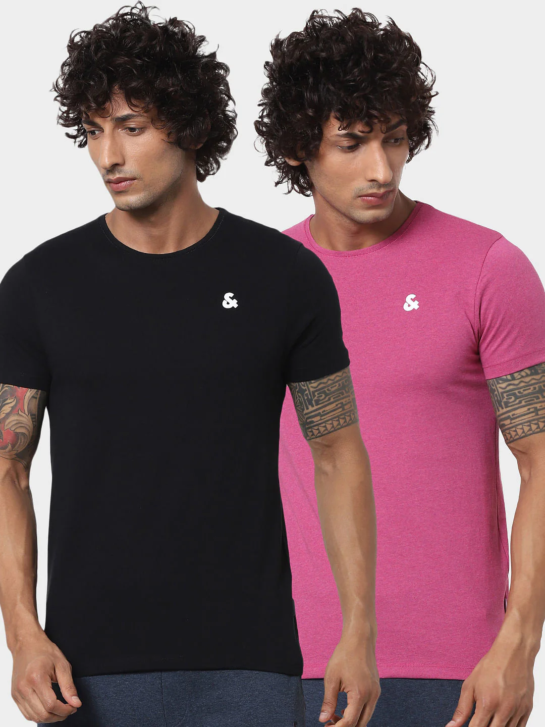 Pink & Black Crew Neck Tshirts - Pack of 2