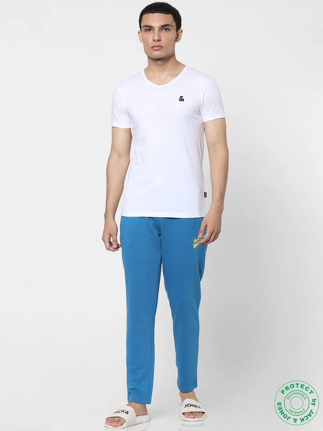 White & Blue V Neck T-shirts - Pack of 2