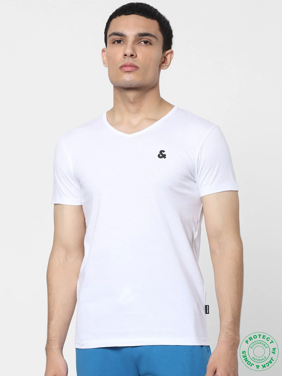 White & Blue V Neck T-shirts - Pack of 2 - Image 2