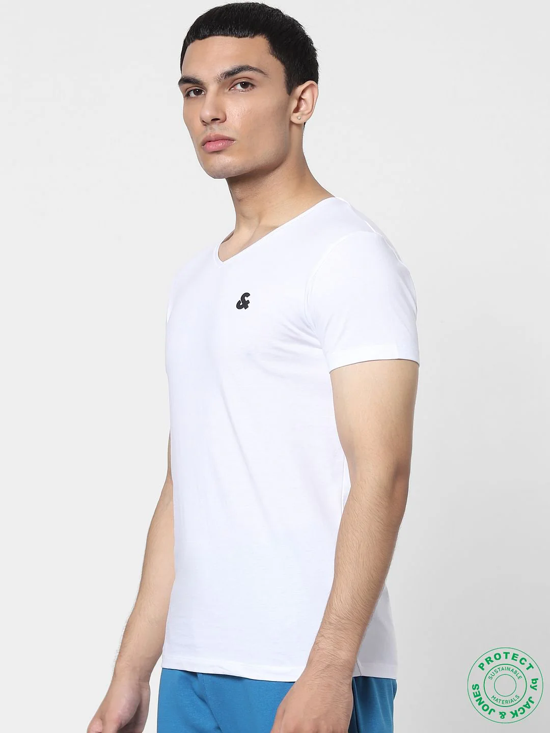 White & Blue V Neck T-shirts - Pack of 2 - Image 3