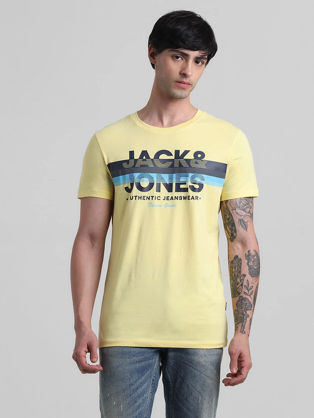 Yellow Printed Crew Neck T-shirt - Image 2