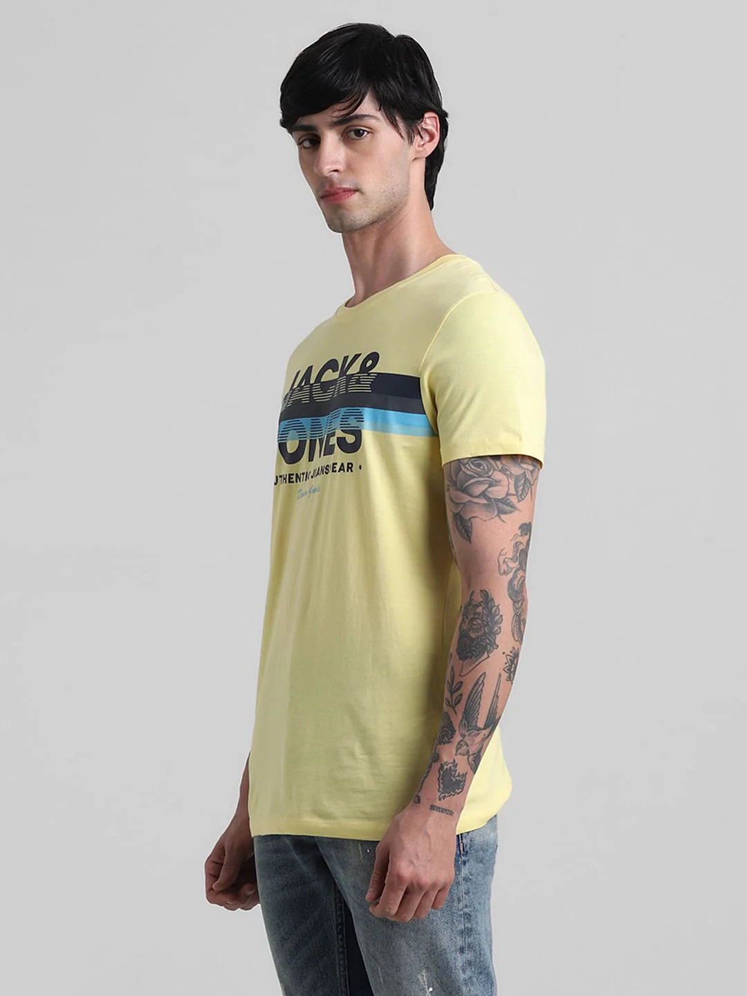 Yellow Printed Crew Neck T-shirt - Image 3
