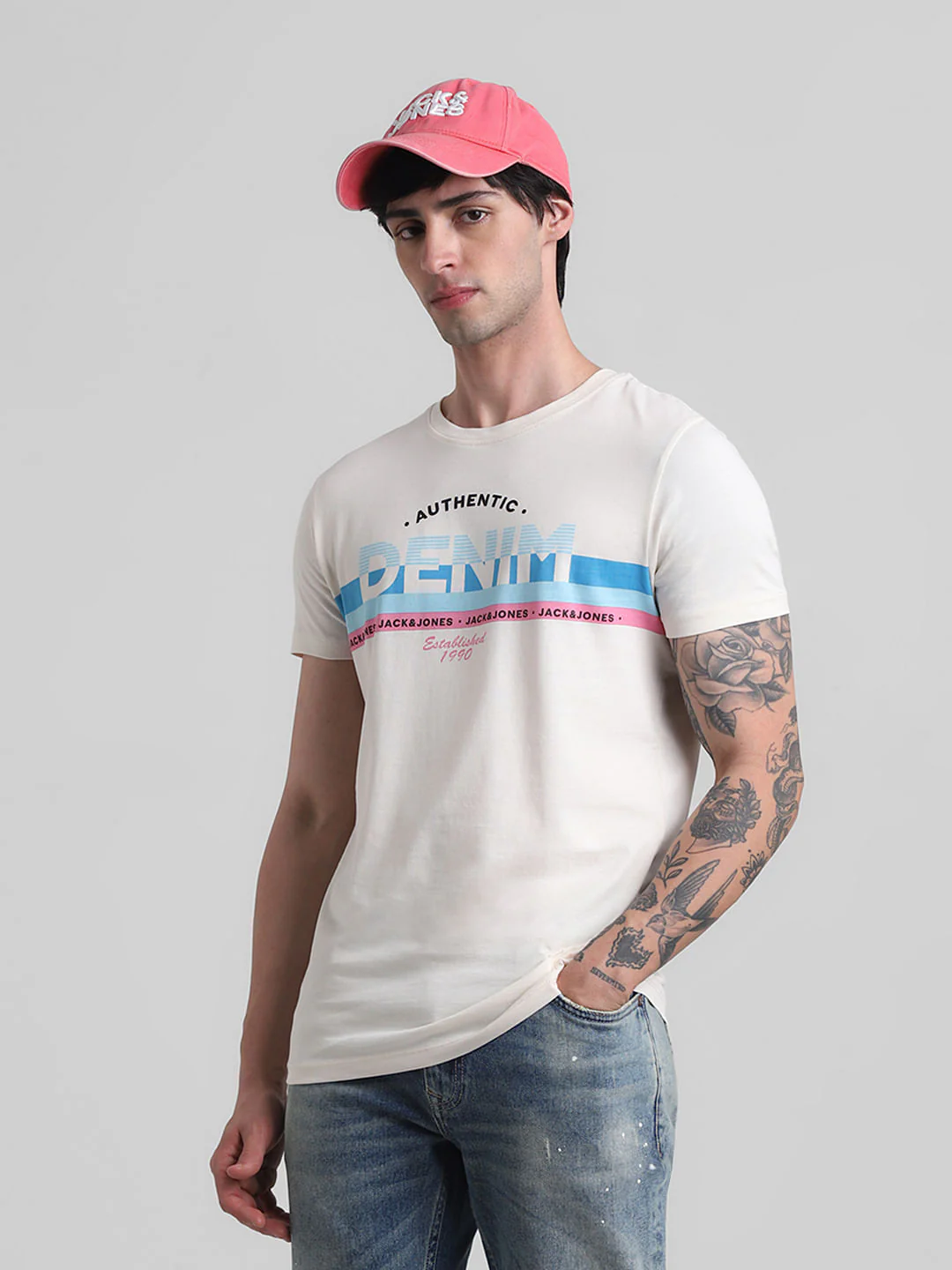 White Text Print Crew Neck T-shirt