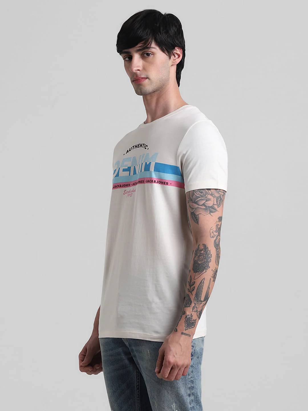 White Text Print Crew Neck T-shirt - Image 3