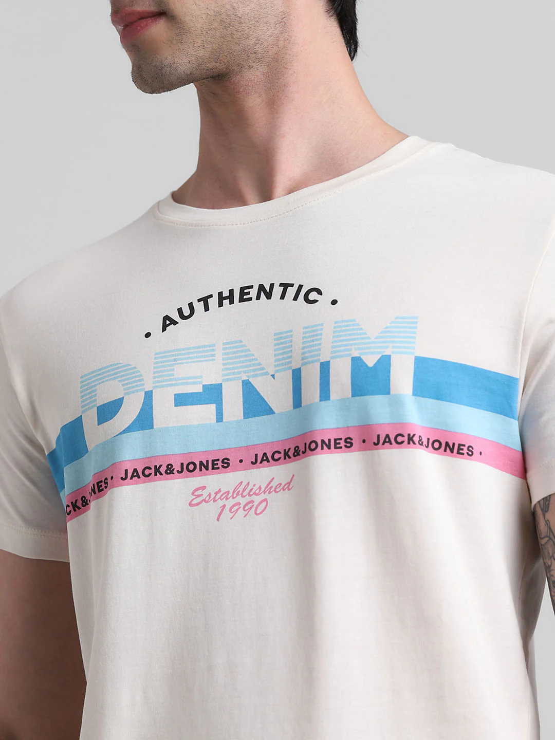 White Text Print Crew Neck T-shirt - Image 5