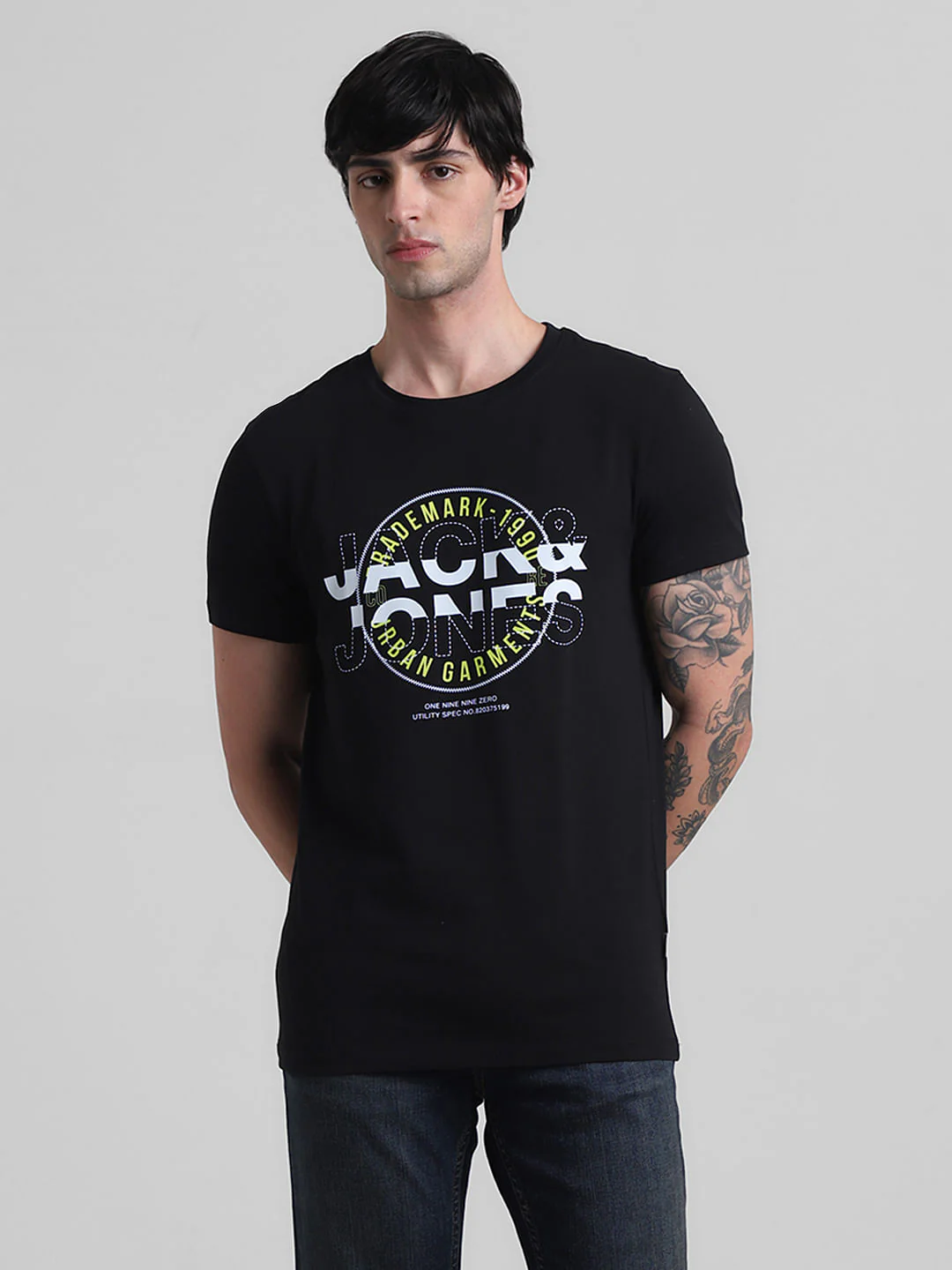 Black Printed Crew Neck T-shirt - Image 2