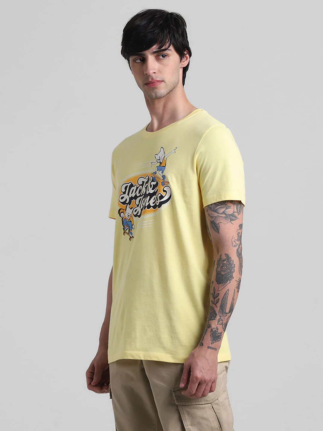 Yellow Logo Print Crew Neck T-shirt - Image 3