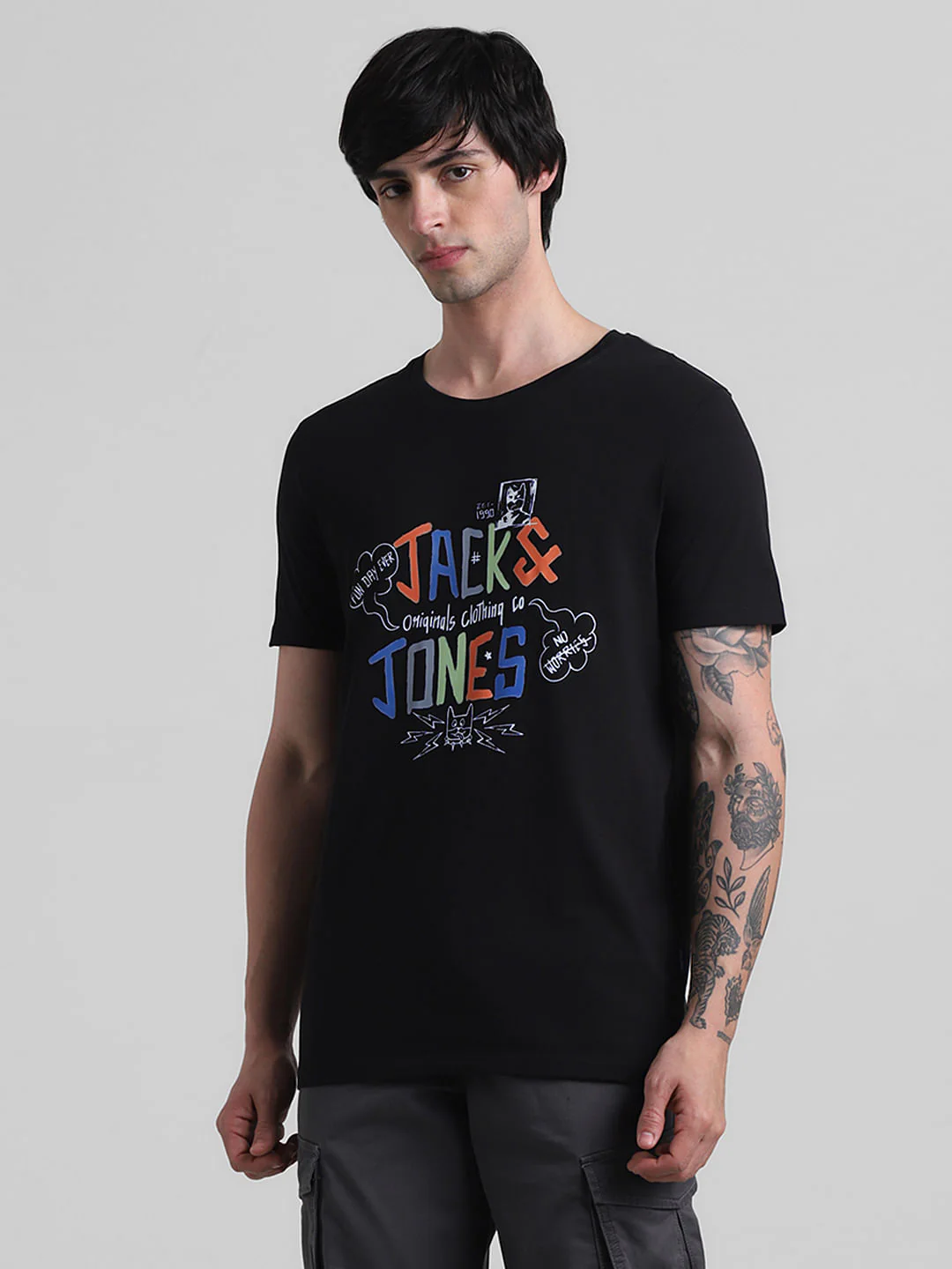 Black Logo Print Crew Neck T-shirt - Image 2