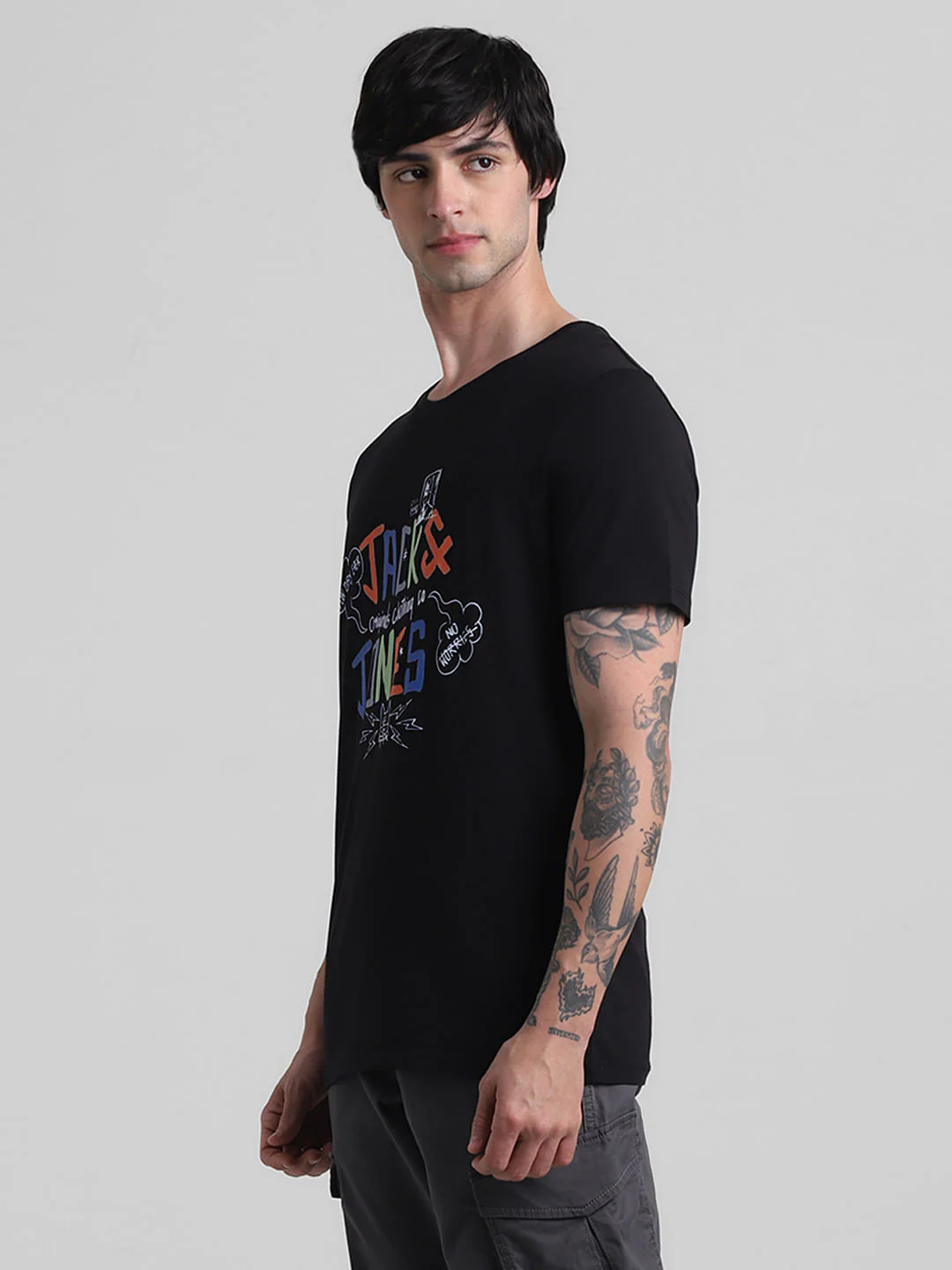Black Logo Print Crew Neck T-shirt - Image 3