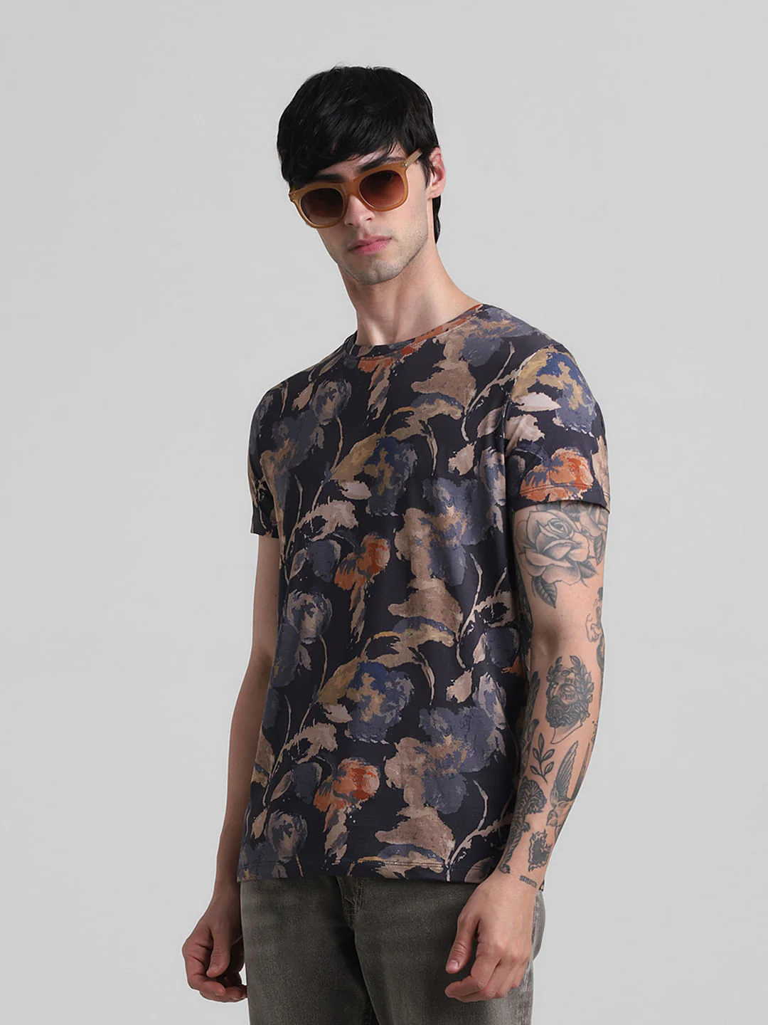 Blue Printed Crew Neck T-shirt