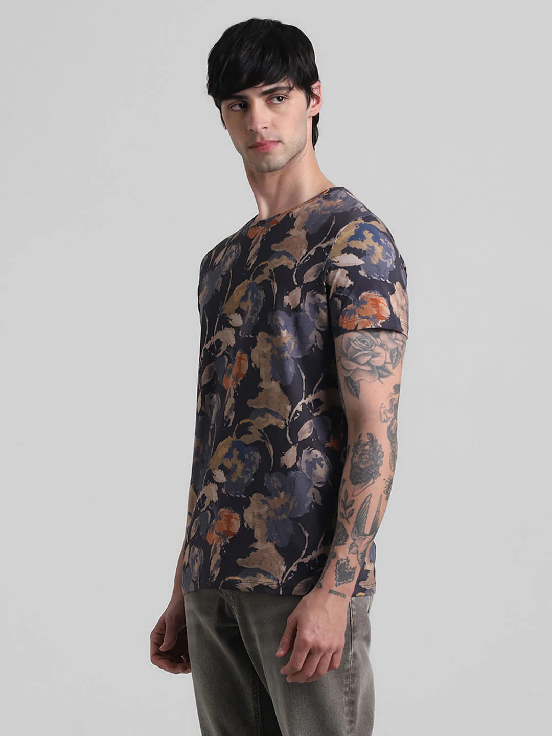 Blue Printed Crew Neck T-shirt - Image 3