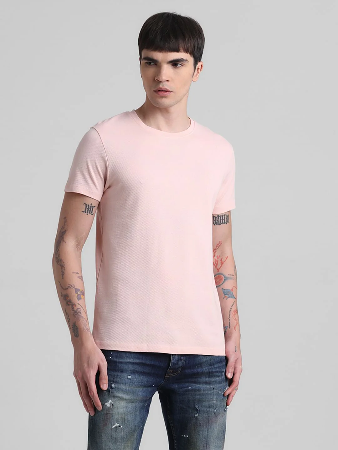 Pink Jacquard Crew Neck T-shirt - Image 2