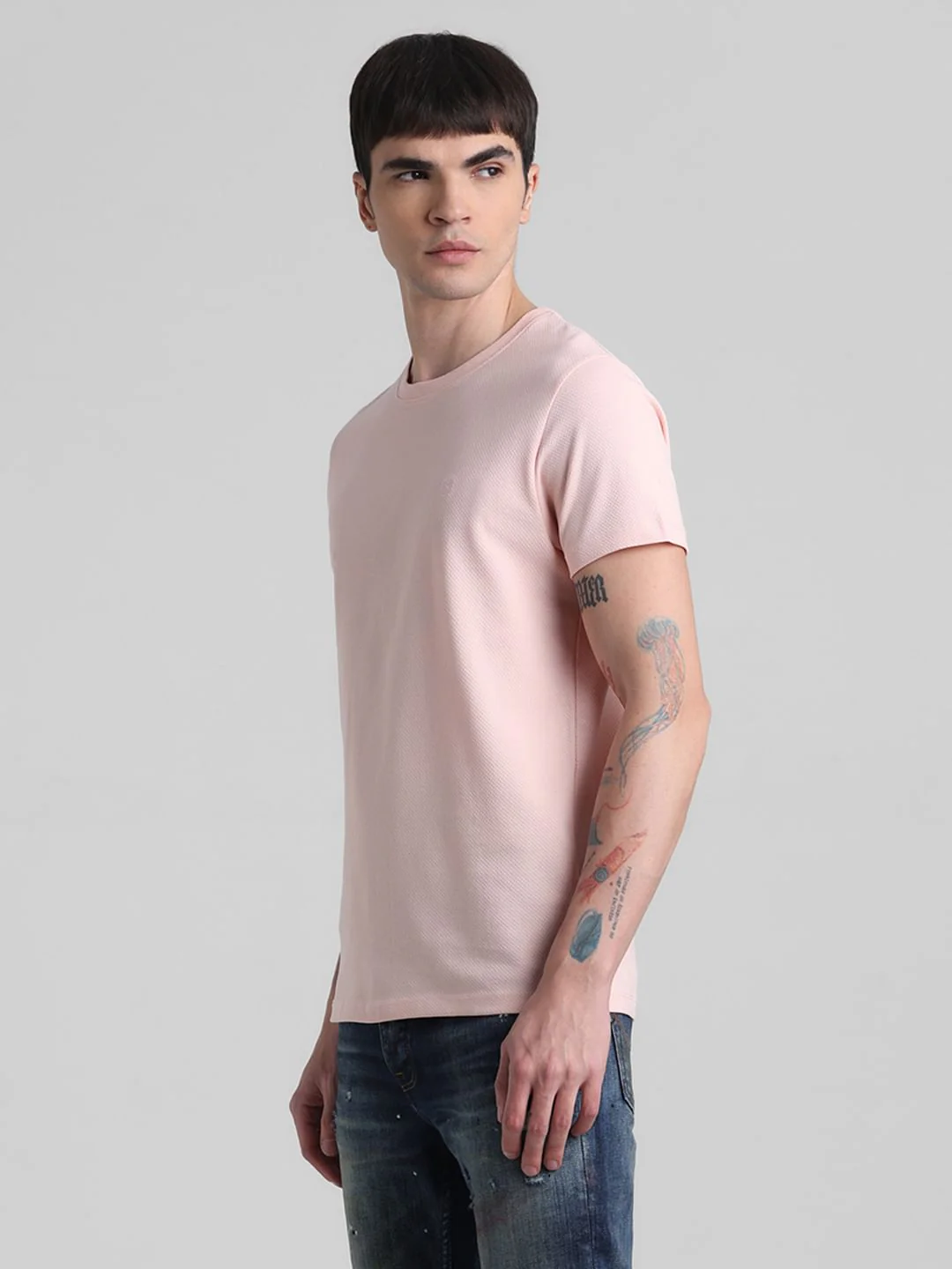Pink Jacquard Crew Neck T-shirt - Image 3