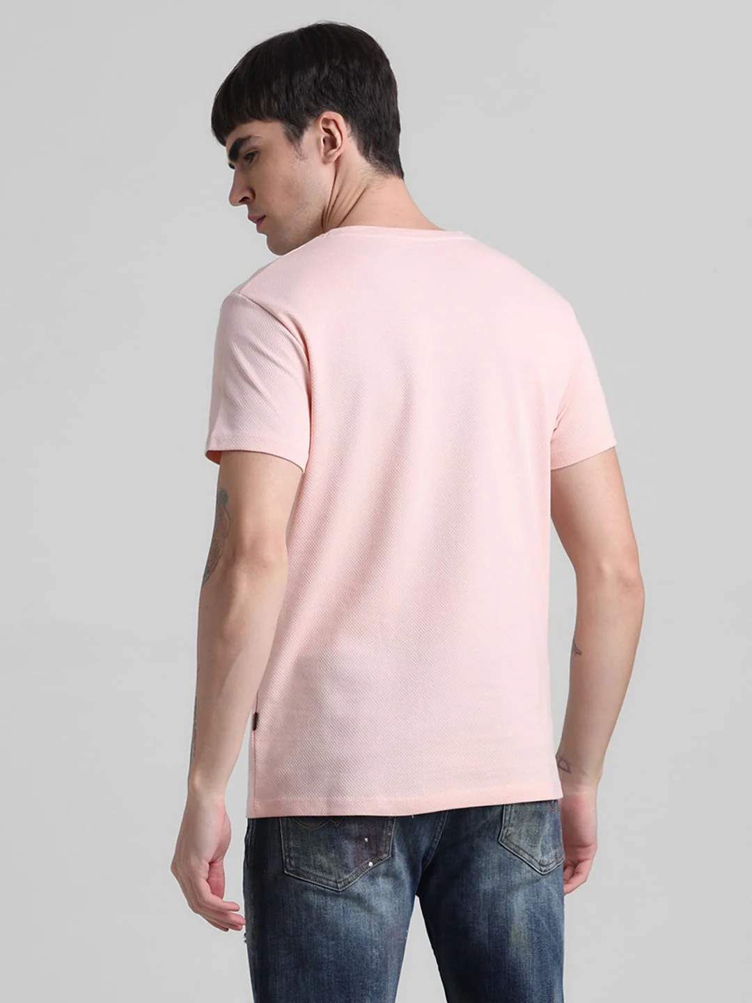 Pink Jacquard Crew Neck T-shirt - Image 4