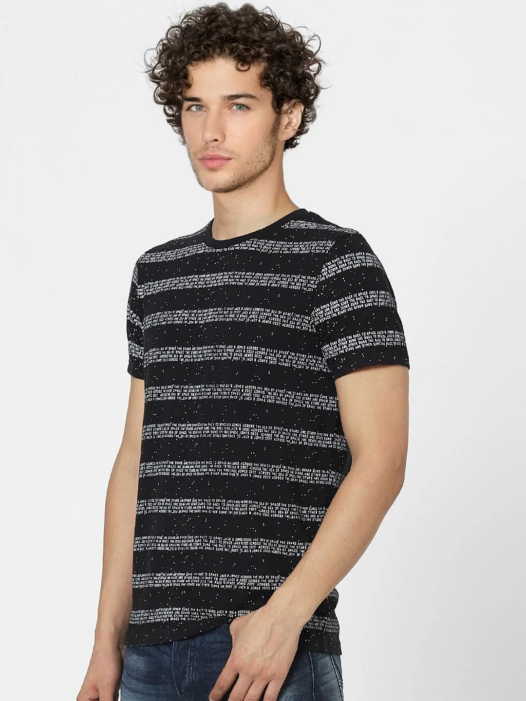 Black Text Stripes Crew Neck T-shirt - Image 3