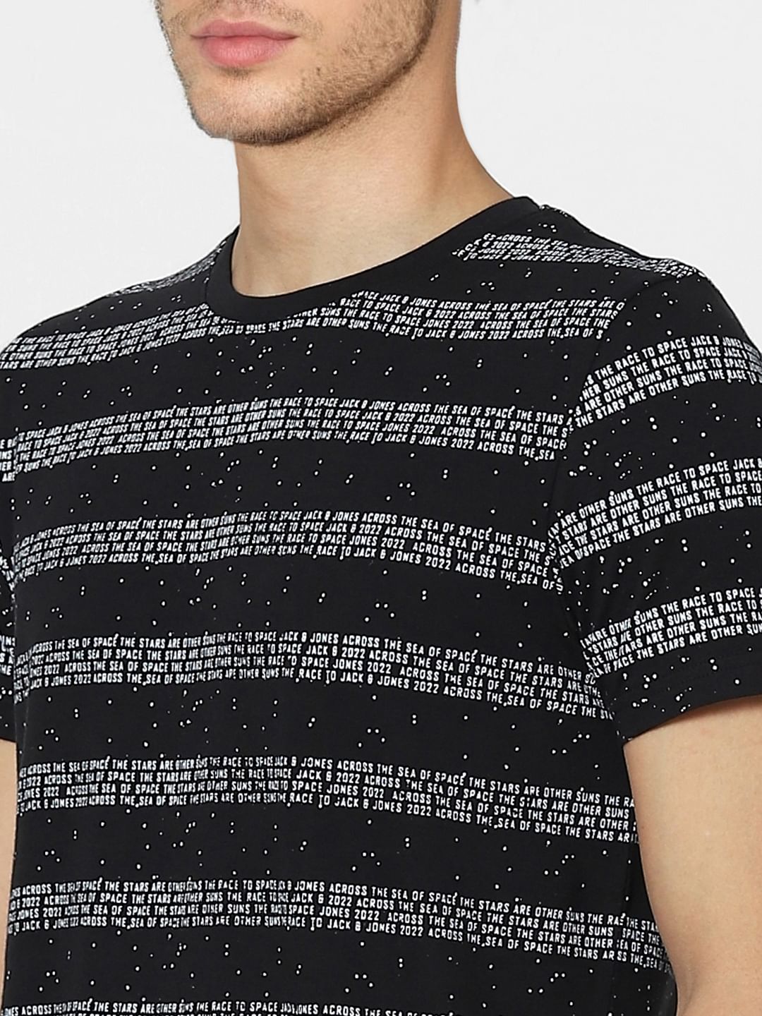 Black Text Stripes Crew Neck T-shirt - Image 5