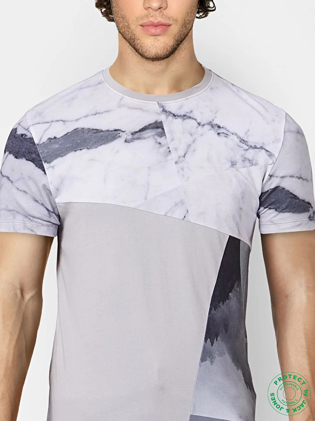 Grey Marble Print Crew Neck T-shirt - Image 5